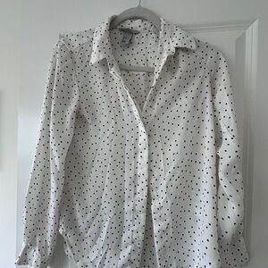 White Polka Dot Button-Up Shirt